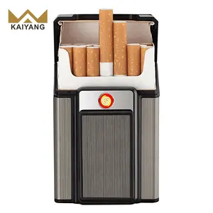 KY 2023 Focus Aluminum 20 pcs Cigarettes Box Heating Wire Usb Chargeable Cigarette Case with Lighter