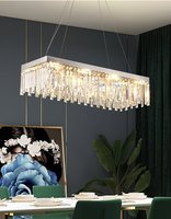 Lustre rectangulaire en cristal doré pour salle à manger, luminaire suspendu linéaire moderne pour îlot de cuisine