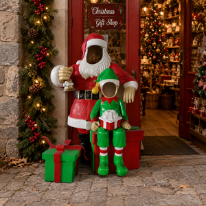 Statua in Resina Personalizzata <span class=keywords><strong>di</strong></span> Babbo Natale e Elfo, Sculture in Resina e Fibra <span class=keywords><strong>di</strong></span> Vetro per Esposizione Natalizia - Product Image 1