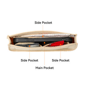 Bolsa de Maquillaje Cuadrada de Fieltro Beige Clásica, Bolsa de Viaje para Artículos de Aseo, Organizador, Monedero, Capacidad de 200 ml, Plegable, Juego para Sala de Estar - Product Image 2