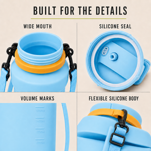 Custom <b>2L</b> Collapsible <b>Water</b> <b>Bottle</b> Food Grade Silicone Leakproof <b>Straw</b> Chug Wide Mouth Shoulder Strap OEM ODM Supplier Factory - Product Image 3