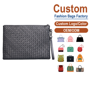 Black Woven Leather Anti-Theft <b>Mens</b> Clutch <b>Bag</b> Cotton Lining-Top Layer Cowhide OEM <b>for</b> Brands Seeking Tactile Luxury Urban - Product Image 1