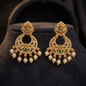Boucles d'oreilles pendantes religieuses en zircon et perles pour mariage - Alliage de zinc pour femme - Product Image 2