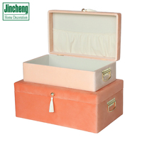 Ensemble de 2 coffres de rangement en velours orange, coffres de rangement pour chambre à coucher, coffres décoratifs rembourrés pour le rangement des objets précieux