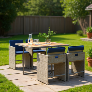 Set da Giardino in Rattan Grigio e Marrone, 4 Posti, Arredamento da Esterno per Pranzo, Stile Contemporaneo con Telaio in Acciaio - Product Image 2