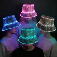 Cappello da Pescatore in Finta Pelle con LED a Fibra Ottica, Luminoso e Cambiacolore, per Discoteca, Bar, Hiphop, Feste e Spettacoli
