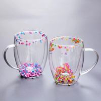 Hete Aanbieding Cadeaus voor Vrouwen 250ml 350ml Dubbelwandige Glazen Koffiemokken met Handvat en Gedroogde Bloemen