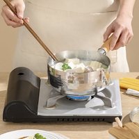 Casserole japonaise en acier inoxydable avec poignée en bois et couvercle en verre Yukihira pour soupes et bouillons, compatible gaz/induction