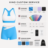 Ensemble de yoga 2 pièces pour femme : Soutien-gorge de sport respirant rembourré dos nageur color block et short cycliste taille haute en V, pour la gym et l'entraînement OEM