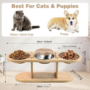 Soporte de madera 3 en 1 ajustable y inclinable para cuencos de gato, mesa elevadora de suelo para comedor de perros y gatos - Product Image 3