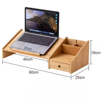 Support de refroidissement multifonctionnel en bambou massif pour ordinateur portable Support de rangement pour ordinateur avec tiroir pour une utilisation pratique au bureau
