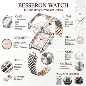 Montre pour femme avec logo personnalisé OEM, cadran rectangulaire en nacre, bracelet bicolore, quartz, cadeau pour femme - Product Image 2