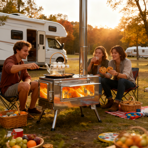 Foyer portable rond en acier inoxydable, foyer extérieur sans fumée pour table de patio - Product Image 1