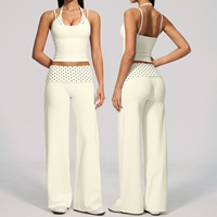 Ensemble de sport 2 pièces pour femme : Soutien-gorge de yoga imprimé pois contrastant et haut rayé, pantalon décontracté pour activités de plein air et fitness