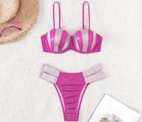 Vente en gros 2025 personnalisé femmes rose carnaval Bandeau Bikini ensemble 2 pièces push-up rayé Sexy Shell Style Jouvert tongs bas