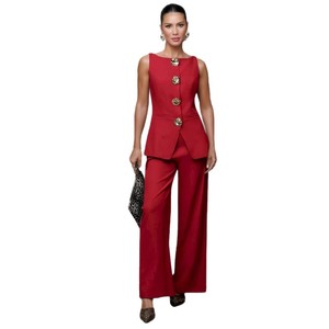 Completo Formale Primaverile da Donna, Giacca Senza Maniche e Pantaloni a Gamba Larga, Outfit da Ufficio in Due Pezzi - Product Image 6