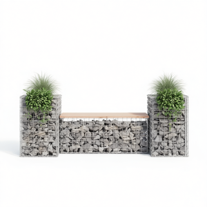 Banco de Jardín de Madera Natural Douglas con Macetas, Juego de Muebles de Patio para Exteriores, Diseño Rústico Moderno, Resistente, para 2 Personas - Product Image 1