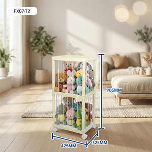 Étagère de rangement pour jouets en plastique beige empilable et détachable avec roulettes, grande capacité, organisateur pour animaux en peluche - Product Image 3