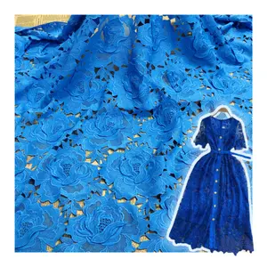 亲和高品质镂空3D花尼日利亚刺绣蕾丝面料连衣裙