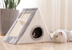 Nuovissimo Sisal peluche gatto gratta e vinci triangolo gatto interattivo <span class=keywords><strong>Scratcher</strong></span> letto 2 in 1 gatto nido graffiare - Product Image 3