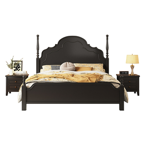 Lit double rétro américain en bois massif 1,5m 1,8m, lit avec ciel de lit sculpté à la main, style français vintage, pour chambre principale - Product Image 1
