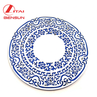 Sous-verre rond décoratif personnalisé en silicone, bleu et blanc, en caoutchouc souple PVC, pour la table