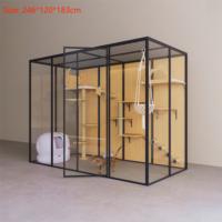 Vitrine Cage à Chat Animalerie Cages pour Animaux Bois Massif Verre Trempé Grande Villa de Luxe Hôtel pour Chats