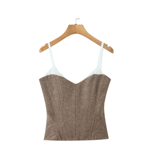 TAOP&ZA 2026 Spring New Women's Retro Lace <b>Patchwork</b> Breathable Short Waist-cinching Slim Fit V-neck Backless Sexy Tank <b>Top</b>/Vest - Product Image 1