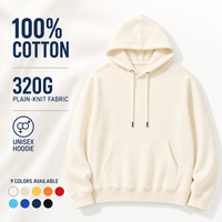Sweat-shirt à capuche unisexe personnalisé 320G 100% coton tricoté uni, pull vierge pour impression de logo personnalisé et broderie pour équipes scolaires OEM