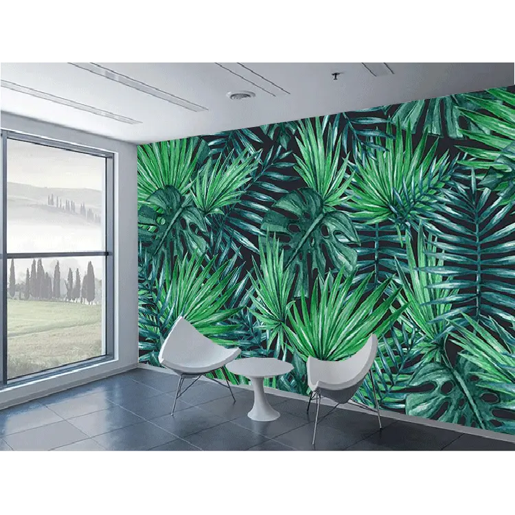 Hand Painted Silk Rainforest Plants Green Leaves Grasscloth Foto Wallpaper Bedroom Decor 3d design wallpaper Wall Decor