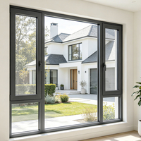 Ventana Abatible de Doble Vidrio con Marco de Aluminio para Zonas Costeras, Resistente al Viento y a Tifones, Perfil Reforzado