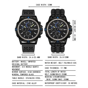 Reloj de Cuarzo para Hombre Sanda 3227 con Correa de Cuero, Luminoso, Resistente al Agua, Correa Trenzada, Reloj de Pulsera Deportivo para Montañismo al Aire Libre - Product Image 3