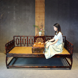 Luohan Bed Bamboo Sofa Bed Chinese Zen Style Handmade Lacquer Convertible Guizhou Origin - Product Image 4