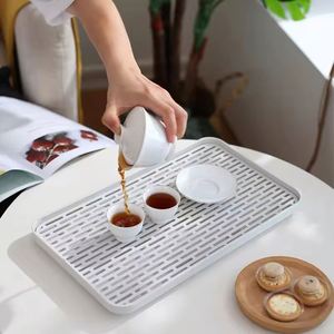 Nouveau grand plateau blanc, égouttoir à vaisselle pour petite évier de cuisine, support de séchage de tasses pour comptoir et table basse, plateaux de rangement - Product Image 2