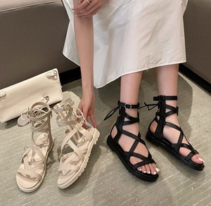 Sandales d'été <span class=keywords><strong>2022</strong></span> à talon haut style féerique, chaussures plates à semelle souple, à lanières croisées, mode romaine - Product Image 2