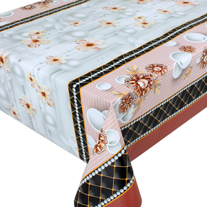 <span class=keywords><strong>Tovaglia</strong></span> in PVC di Lusso con Bordo a Griglia di Perle e Stampa Floreale, Impermeabile, Antimacchia, Facile da Pulire - Product Image 1