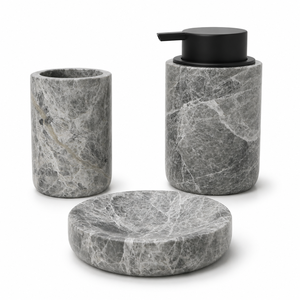 Juego de Accesorios de Baño de Mármol Gris Tundra Natural, Juego de Baño de Mármol Gris Natural, Accesorios de Baño Grises y Blancos - Product Image 1