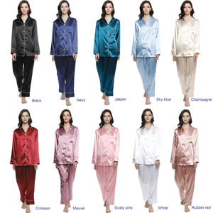 RTS Set <span class=keywords><strong>pigiama</strong></span> da donna in raso di <span class=keywords><strong>seta</strong></span> <span class=keywords><strong>pigiama</strong></span> lungo Set da due pezzi - Product Image 1