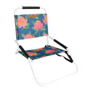 Toptan özel Logo açık taşınabilir katlanabilir alüminyum uzanmış düşük koltuk dinlenmek için plaj sandalyesi yaz seyahat deniz piknik parkı