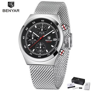 Montre-bracelet à quartz en acier inoxydable Benyar BY-5200, nouvelle montre-bracelet de luxe pour homme, étanche, avec boîte cadeau - Product Image 6