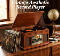 Tourne-disque en bois esthétique vintage professionnel tout-en-un, hub musical HiFi sans fil, tourne-disque, lecteur CD, cassette, radio, USB, SD, RCA