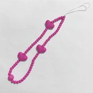 <b>Cute</b> Phone Chain Wristlet Strap Beaded Peach Heart Keychain Anti Loss Security Key Chains Mobile Phones Beads <b>Keyrings</b> Wholesale - Product Image 4