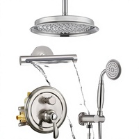 Ensemble de douche antique à poignée unique, monté au plafond, avec bec de baignoire cascade de 9 pouces, douchette à main et système de douche 3 voies