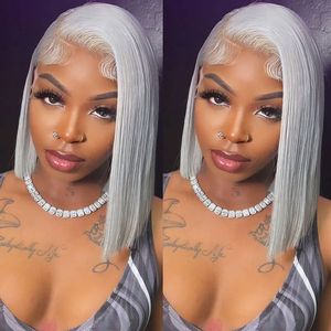 Virgin Human Hair Grey Color Slik <strong>Bob</strong> <strong>Wig</strong> HD Lace Front Glueless Raw Vietnamese Human Hair Perruque Per Plucked Lace Front <strong>Wig</strong> - Product Image 5