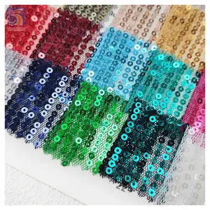 China Wholesale Striped Bright 3mm Sequin Fabric Straight Embroidery Mesh Jersey Sequin Fabric