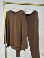 Vêtements islamiques modestes 2 pièces ensemble abaya automne hiver chaud en coton et polyester ensemble haut et pantalon amples avec poches