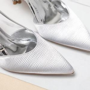 Luxury Women Silver High-heeled Sandals Genuine Leather Upper Pointed-toe <b>Stiletto</b> Heeled Pumps Elegant Ladies Summer Banquet - Product Image 3