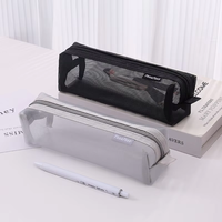 Sac à crayons en maille transparente en gros, pochette légère pour fournitures scolaires avec fermeture éclair pour étudiants, logo personnalisé pris en charge