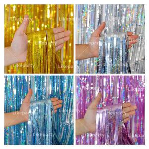 1*2M Laser Foil Curtain Glitter Curtain Backdrop Dynamic Metallic <strong>Streamer</strong> for Baby Birthday Wedding Available From Stock - Product Image 2