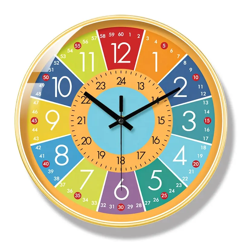 Kids Learning Clock metal Educational Clock Tell Time 12inch colorful Wall Clock kids Room Study Room Children Early Education